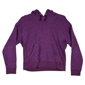 Champion Reverse Weave Hoodie Purple All Over Print Logo Script Mens Large